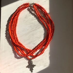 AKOLA 5 Strand Orange Cross Necklace